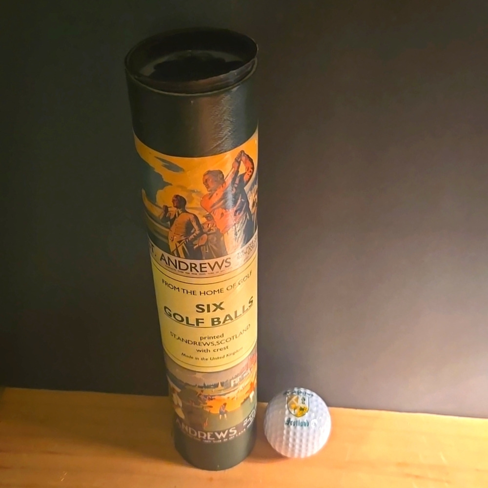 RARE NEW SIX VINTAGE ST. ANDREWS SCOTLAND GOLF BALLS IN TUB